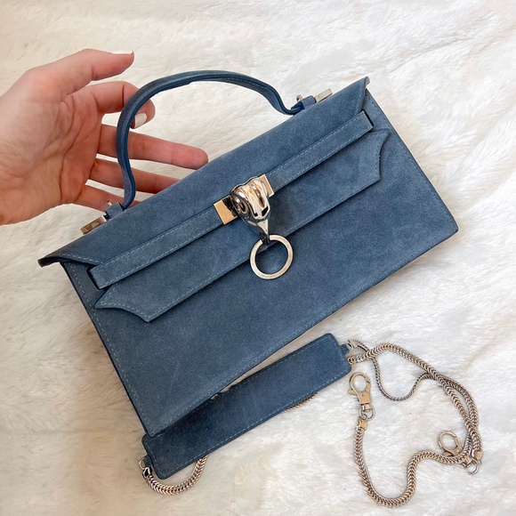 $899 NWOT LYA LYA Mini Vultura Clutch Suede-like Blue Silver Shoulder Bag Dubai - Picture 6 of 15